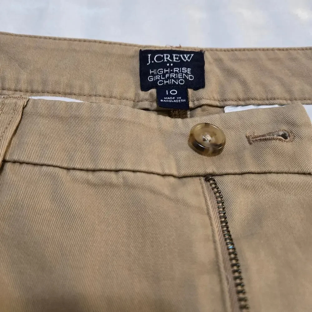 J.Crew Factory High-Rise Girlfriend Chino Size 10 Tan Khaki Cotton Stretch